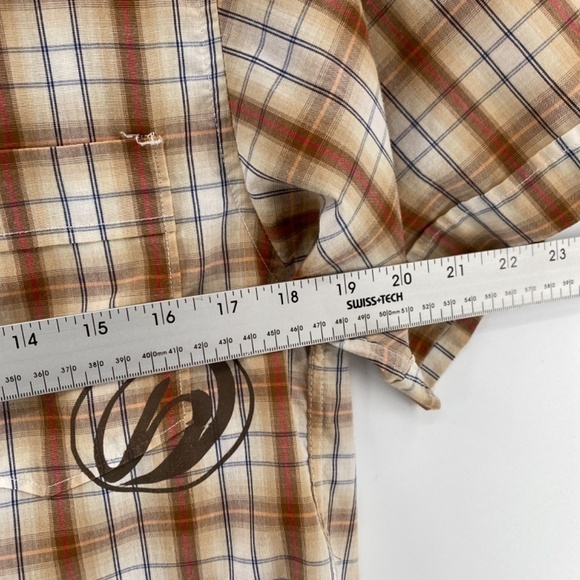 🎁5/$25 BoardSport Shirt Men's Small Button Up Short Sleeve Brown Blue Plaid - Picture 11 of 12